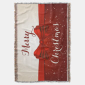 雪と赤のリボンを分割 スローブランケット (正面縦)