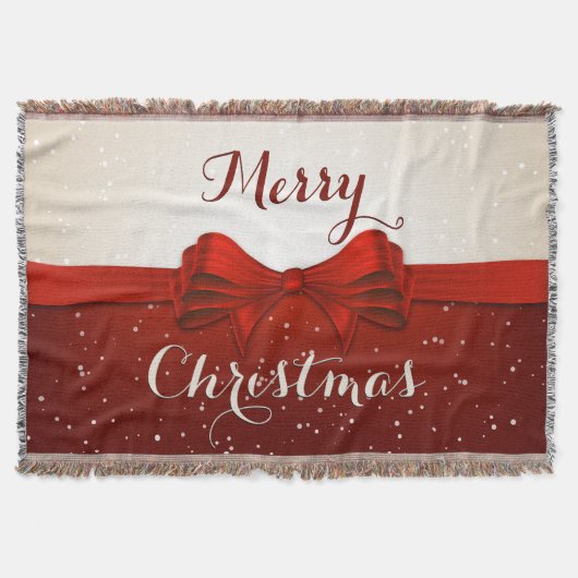 雪と赤のリボンを分割 スローブランケット (正面)