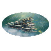 雪と金ゴールド灯の美しいクリスマスツリー カッティングボード (角)