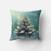 雪と金ゴールド灯の美しいクリスマスツリー クッション (裏面)