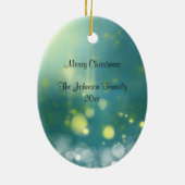 雪と金ゴールド灯の美しいクリスマスツリー セラミックオーナメント (裏面)