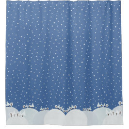 雪と雪が舞う穏やかな冬の森 シャワーカーテン