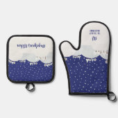 雪と雪が舞う穏やかな冬の森 鍋つかみ&鍋敷きセット (正面)