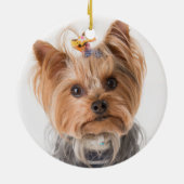 雪におもしろいペット良い赤い格子雪のフレーク セラミックオーナメント (裏面)