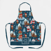 雪にかわいい動物名ブルーキッチン エプロン (正面)