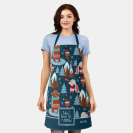雪にかわいい動物名ブルーキッチン エプロン