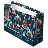 雪にかわいい動物名ブルークリスマス ラージペーパーバッグ (正面アングル)
