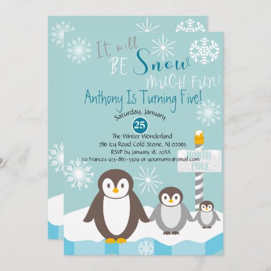 雪になる多くのおもしろい誕生日招待状 招待状 (正面/裏面)