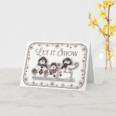 雪にまかせ – 冬の願いと雪だるまキス カード (黄色い花)