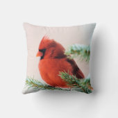 雪によって塵を払われるもみの(鳥)ショウジョウコウカンチョウ クッション (裏面)