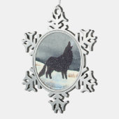 雪によって塵を払われるオオカミの水彩画 スノーフレークピューターオーナメント (右)