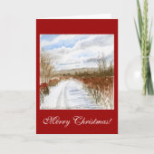 雪によって満たされる分野の冬の景色のメリークリスマス シーズンカード (正面)