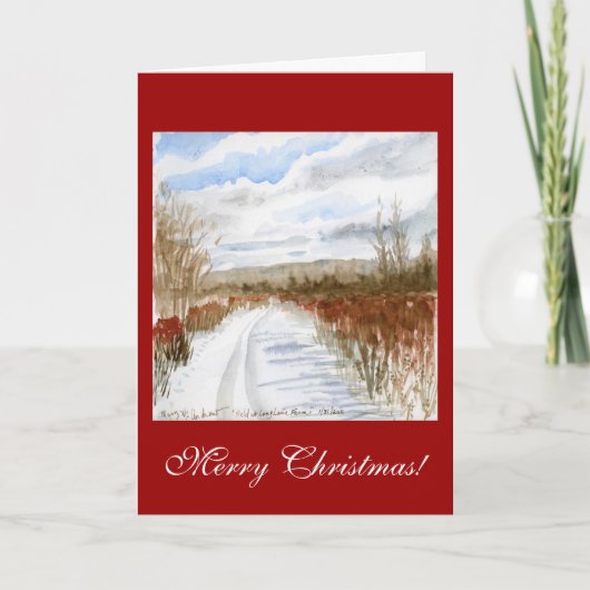 雪によって満たされる分野の冬の景色のメリークリスマス シーズンカード (正面)