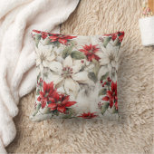 雪にキスされたエレガンス:白と赤のポインセチア クッション (ブランケット)