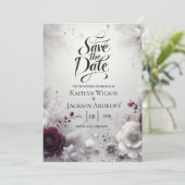 雪にキスされた梅とアイボリーの花の結婚式延期のお知らせ セーブザデート (スタンド正面)