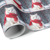 雪にスカーフを巻いたクリスマス猫 ラッピングペーパー (ロールコーナー)