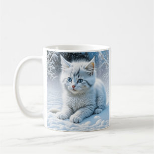 雪にパーソナライズされたふわふわ白い子猫 コーヒーマグカップ