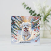 雪にビコンフリーズかわいい犬の冬のクリスマス シーズンカード (スタンド正面)