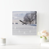 雪にベンチ覆われた丘の壁時計 スクエア壁時計 (ホーム)