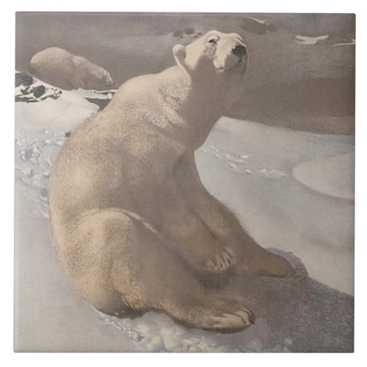 雪にホッキョクグマのヴィンテージイラストレーション灰色 タイル (正面)
