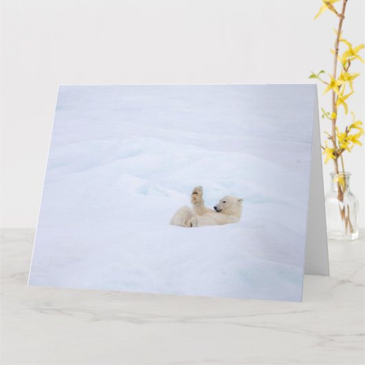 雪にホッキョクグマ カード (黄色い花)