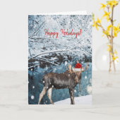 雪にムースを持つホリデーカード カード (黄色い花)