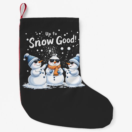 雪に上がる良いおもしろい雪だるまクリスマス スモールクリスマスストッキング (正面)