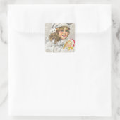 雪に人形をビクトリアン持つヴィンテージクリスマスガール スクエアシール (バッグ)