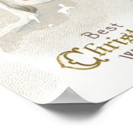 雪に人形をビクトリアン持つヴィンテージクリスマスガール ポスター (角)