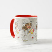 雪に人形をビクトリアン持つヴィンテージクリスマスガール マグカップ (正面左)