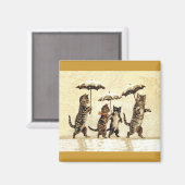 雪に傘を差した猫歩く マグネット (正面/裏面)