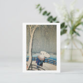 雪に傘、古邨傘の入った雪、小村、浮世絵 ポストカード (スタンド正面)