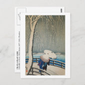 雪に傘、古邨傘の入った雪、小村、浮世絵 ポストカード (正面/裏面)