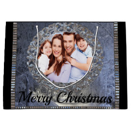 雪に囲まれた写真クリスマス ラージペーパーバッグ