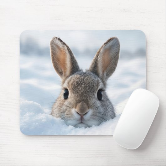 雪に埋もれたウサギ マウスパッド (マウス)