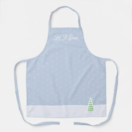 雪に小さな冬の木の氷の青い水玉模様 エプロン