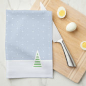 雪に小さな冬の木の氷の青い水玉模様 キッチンタオル (四つ折り)