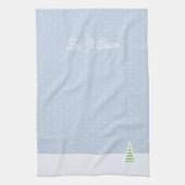 雪に小さな冬の木の氷の青い水玉模様 キッチンタオル (縦)