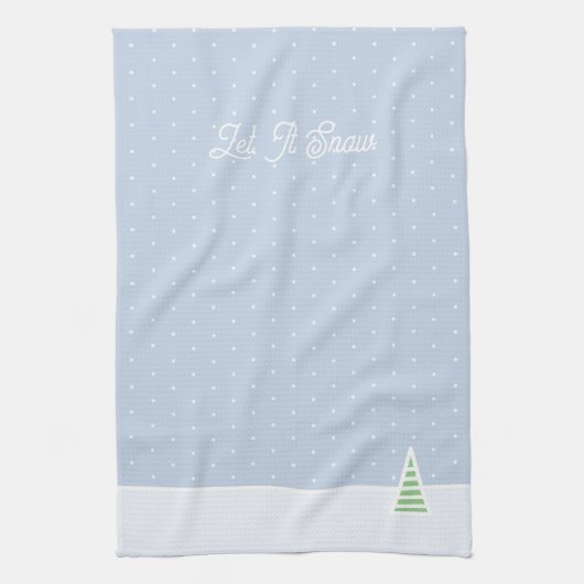 雪に小さな冬の木の氷の青い水玉模様 キッチンタオル (縦)