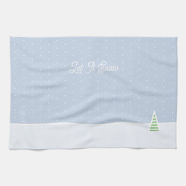 雪に小さな冬の木の氷の青い水玉模様 キッチンタオル