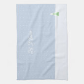 雪に小さな冬の木の氷の青い水玉模様 キッチンタオル (縦)