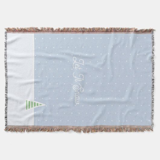 雪に小さな冬の木の氷の青い水玉模様 スローブランケット (正面)