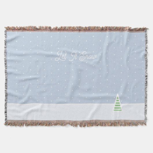 雪に小さな冬の木の氷の青い水玉模様 スローブランケット (正面)