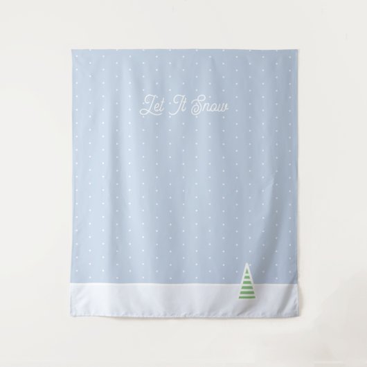 雪に小さな冬の木の氷の青い水玉模様 タペストリー (正面)