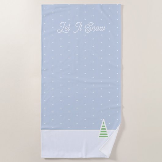 雪に小さな冬の木の氷の青い水玉模様 ビーチタオル (正面)