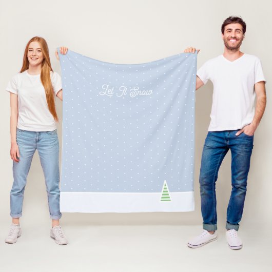 雪に小さな冬の木の氷の青い水玉模様 フリースブランケット (インサイチュ)