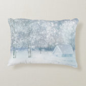 雪に心地よい冬の木のシーン アクセントクッション (裏面)