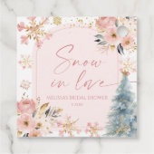雪に恋する ピンクの雪の結晶 冬のブライダルシャワー フェイバータグ (裏面)