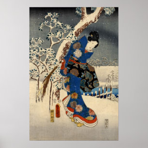 雪に日本のおける芸社、豊国、浮世絵 ポスター
