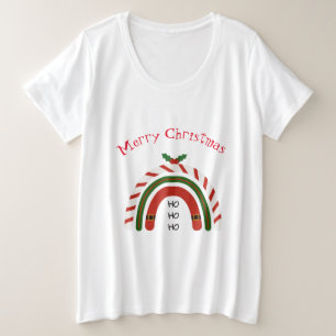 雪に染まるクリスマスレインボー プラスサイズTシャツ